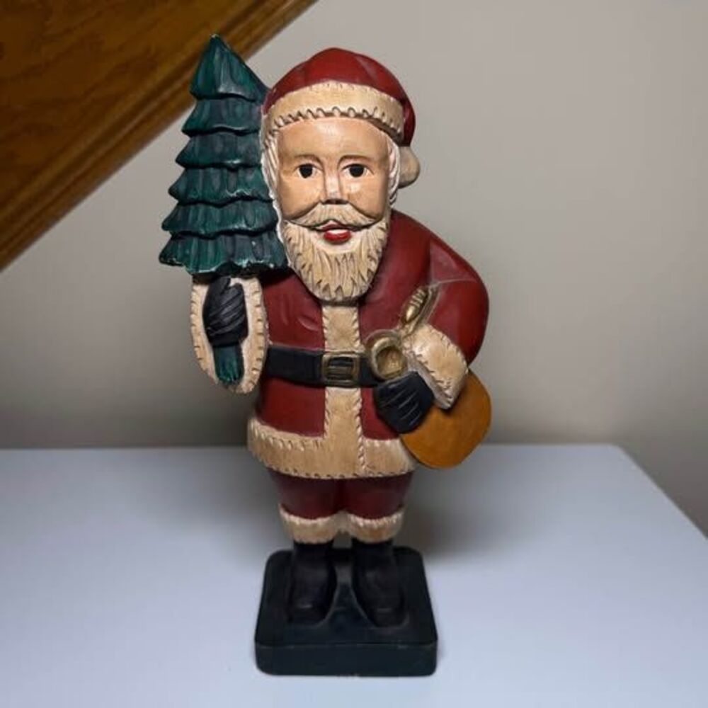 Vintage Hand-Carved Santa Claus Christmas Tree Folk Art Decor Madein Philippines